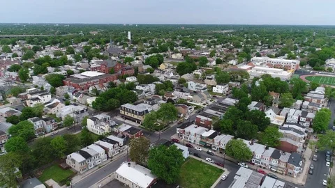 Aerial View of Delaware Riverfront Community and Port City Gloucester New Jersey Stock Footage 75362199