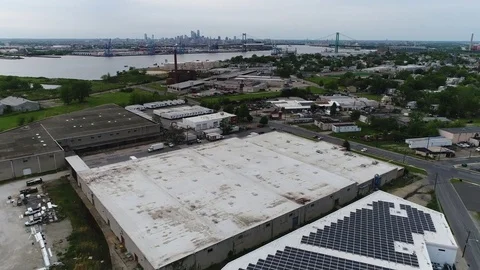 Aerial View of Delaware Riverfront Community and Port City Gloucester New Jersey Stock Footage 75362272