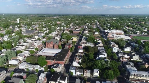 Aerial View of Delaware Riverfront Community and Port City Gloucester New Jersey Stock Footage 75362301
