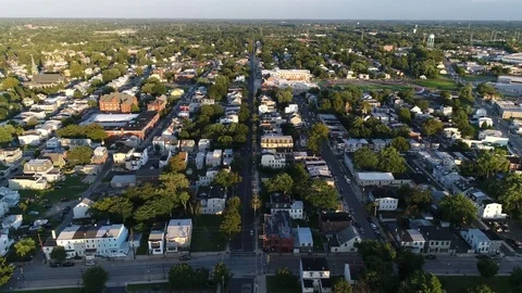 Aerial View of Delaware Riverfront Community and Port City Gloucester New Jersey Stock Footage 79379719