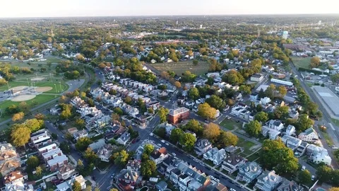 Aerial View of Delaware Riverfront Community and Port City Gloucester New Jersey Stock Footage 81543552