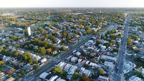 Aerial View of Delaware Riverfront Community and Port City Gloucester New Jersey Stock Footage 81543558