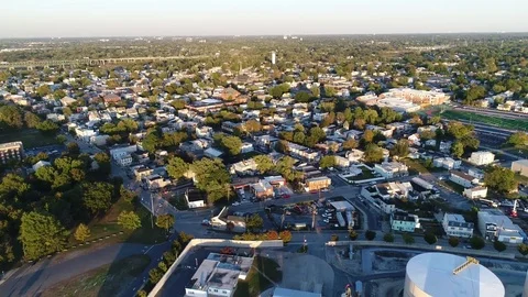 Aerial View of Delaware Riverfront Community and Port City Gloucester New Jersey Stock Footage 81543586