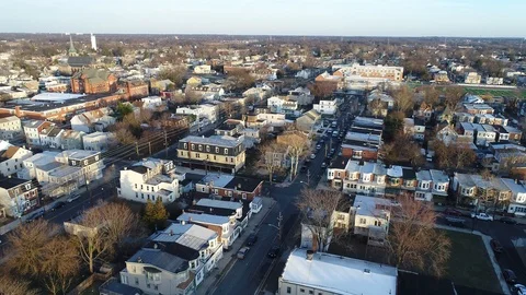 Aerial View of Delaware Riverfront Community and Port City Gloucester New Jersey Stock Footage 86265232