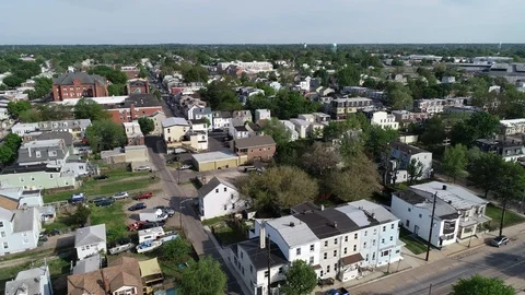 Aerial View of Delaware Riverfront Community and Port City Gloucester New Jersey Stock Footage 89989637