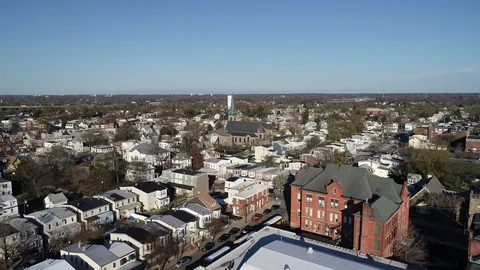 Aerial View of Delaware Riverfront Community and Port City Gloucester New Jersey Stock Footage 89989645
