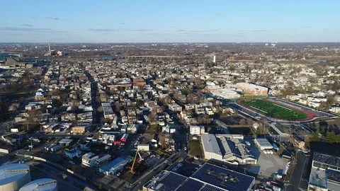 Aerial View of Delaware Riverfront Community and Port City Gloucester New Jersey Stock Footage 89989659