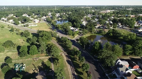 Aerial View of Delaware Riverfront Community and Port City Gloucester New Jersey Stock Footage 100698364