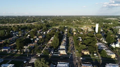 Aerial View of Delaware Riverfront Community and Port City Gloucester New Jersey Stock Footage 115232882