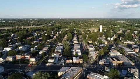 Aerial View of Delaware Riverfront Community and Port City Gloucester New Jersey Stock Footage 115232889