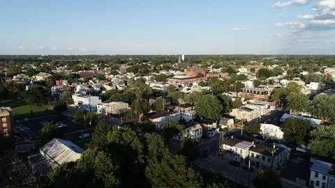 Aerial View of Delaware Riverfront Community and Port City Gloucester New Jersey Stock Footage 115232905
