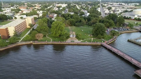 Aerial View of Delaware Riverfront Community and Port City Gloucester New Jersey Stock Footage 115232935