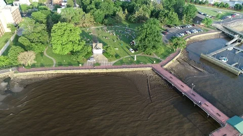 Aerial View of Delaware Riverfront Community and Port City Gloucester New Jersey Stock Footage 115232940