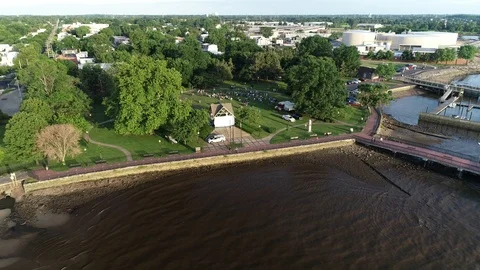 Aerial View of Delaware Riverfront Community and Port City Gloucester New Jersey Stock Footage 115232947