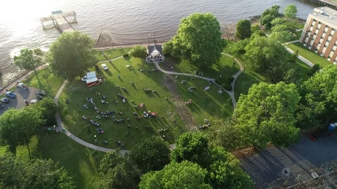 Aerial View of Delaware Riverfront Community and Port City Gloucester New Jersey Stock Footage 115232956