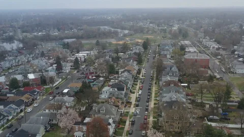Aerial View of Delaware Riverfront Community on Foggy Day Stock Footage 127733783