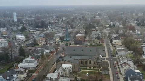 Aerial View of Delaware Riverfront Community on Foggy Day Stock Footage 127733787
