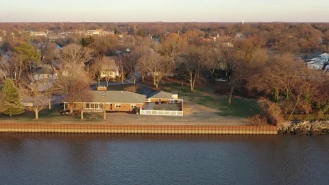 Aerial View of Delaware Riverfront Homes New Jersey Stock Footage 121348980