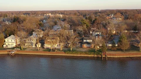 Aerial View of Delaware Riverfront Homes New Jersey Stock Footage 121348983
