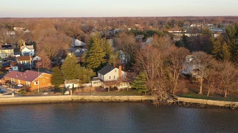 Aerial View of Delaware Riverfront Homes New Jersey Stock Footage 121348984