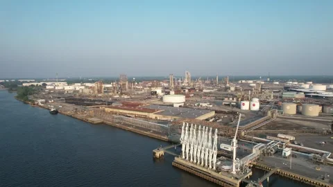 Aerial View of a Delaware Riverfront Refinery in New Jersey Video stock 248948285