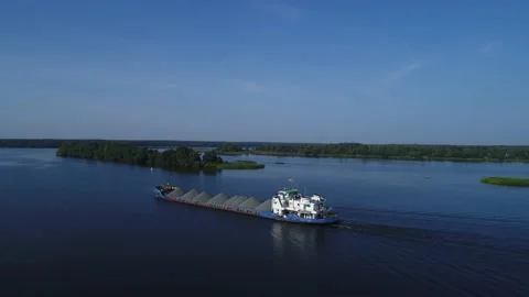 Aerial view. Delivery of raw materials by water.   Stock Footage 235630003
