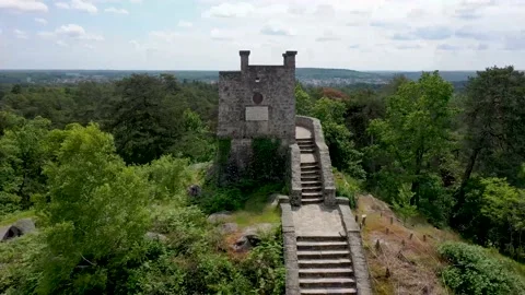 Aerial view of denecourt tower in the forest of fontainebleau Stock Footage