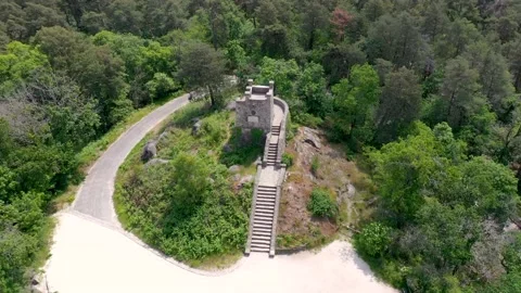 Aerial view of denecourt tower in the forest of fontainebleau Stock Footage 158294839
