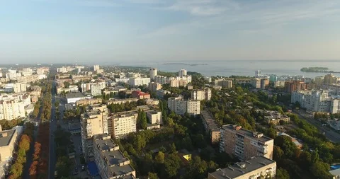 Aerial View Of Dense Built Area At Sunrise Stock Footage 95147977