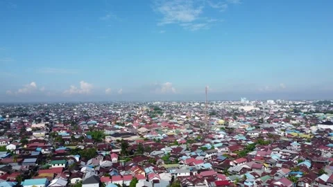 Aerial view of the dense city of Banjarmasin which is full of housing, high.. Stock Footage 293687341