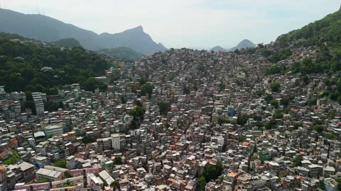 Aerial view of dense favela housing in Rio de Janeiro, Brazil. Stock Footage 339678548