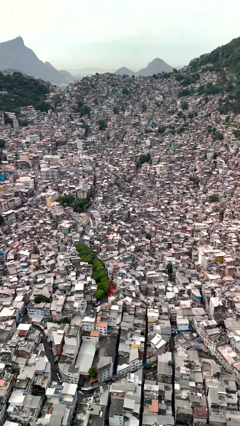 Aerial view of a dense favela in Rio de Janeiro, Brazil. Stock Footage 339735736