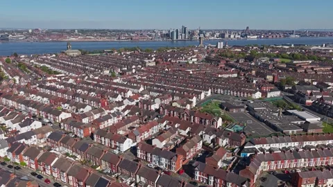 Aerial view of dense terraced housing in Wallasey, Birkenhead Stock Footage 334800521