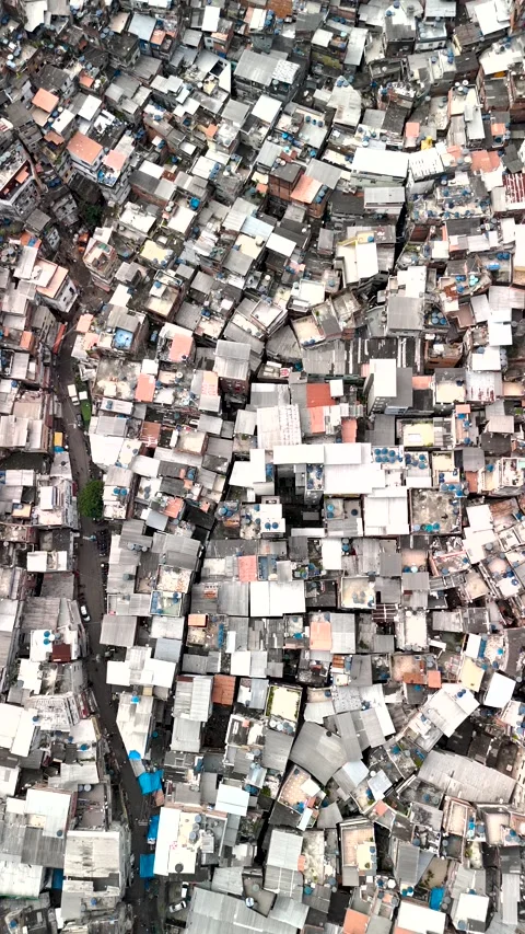 Aerial view of dense urban favela in Rio de Janeiro, Brazil. Stock Footage 339733277