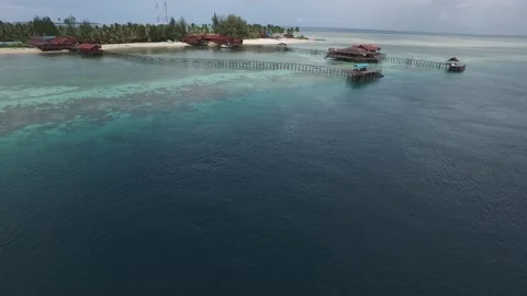 Aerial View of Derawan Beach, North Kalimantan in the Afternoon Stock Footage 240051475