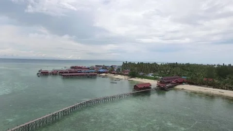 Aerial View of Derawan Beach, North Kalimantan in the Afternoon Stock Footage 240051575