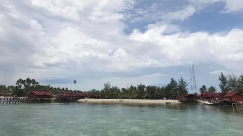 Aerial View of Derawan Beach, North Kalimantan in the Afternoon Stock Footage 240051591