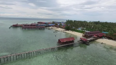 Aerial View of Derawan Beach, North Kalimantan in the Afternoon Stock Footage 240053786