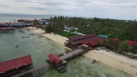 Aerial View of Derawan Beach, North Kalimantan in the Afternoon Stock Footage 240054528