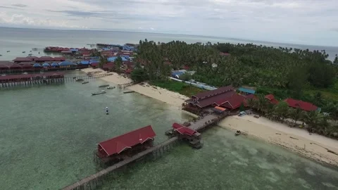 Aerial View of Derawan Beach, North Kalimantan in the Afternoon Stock Footage 240054902