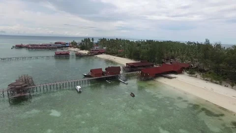 Aerial View of Derawan Beach, North Kalimantan in the Afternoon Stock Footage 240056424