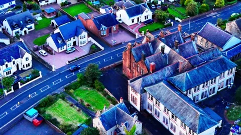 Aerial view of the derelict former primary school building in Dreghorn Video stock 335536456