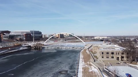 Aerial View of Des Moines River and Iowa Women of Achievement Bridge 動画素材 232554056