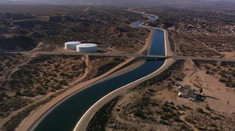 Aerial view of desert aqueduct Stock Footage 59513682