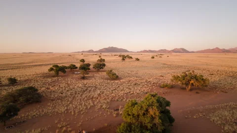 Aerial View of Desert Landscape with Distant Mountains Stock Footage 303637182