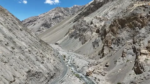 Aerial View of Desert Mountain Road in Spiti Valley, Himachal Pradesh Stock Footage 329325552