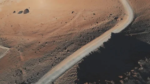 Aerial view of a desert trail at sunset. Base of the volcano, Teide National Video stock 111246942