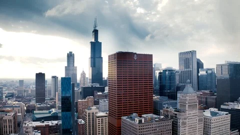 Aerial view of deserted streets in The Loop, Downtown Chicago. Stock Footage 127235656