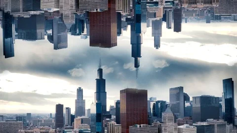Aerial view of deserted streets in The Loop, Downtown Chicago. Stock Footage 127763833