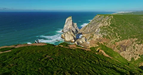Aerial view of deserted wild beach Ursa. Rocky beach in Atlantic ocean coastline Stock-Footage 311499768